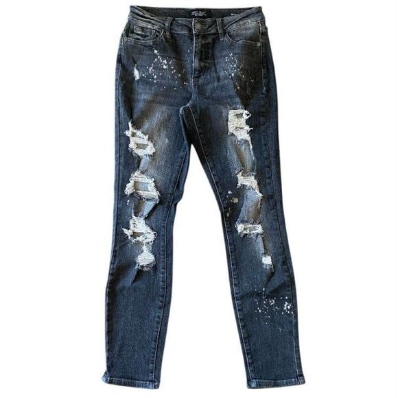 Judy Blue Boyfriend Fit Gray Bleach Splatter Distressed Mid Rise Jeans Size 3/26 - Picture 1 of 6